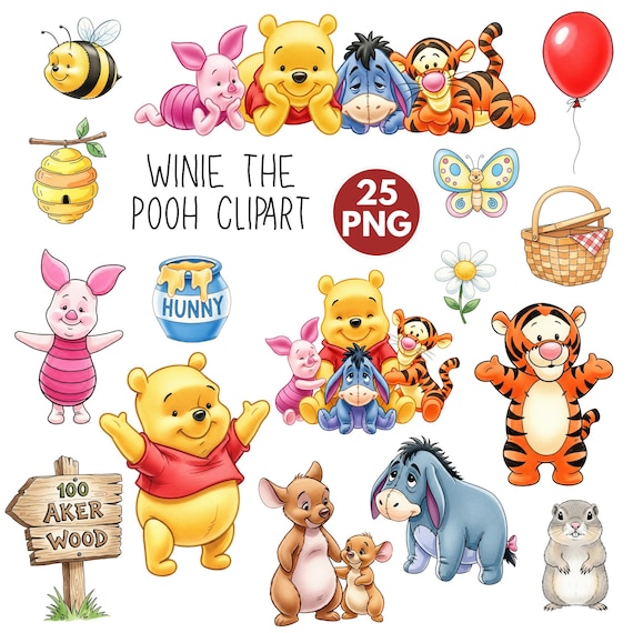 Baby Winnie the Pooh Watercolor Cliparts, Pooh Baby Shower