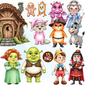 Cute Baby Shrek Cliparts, Little Shrek Cliparts, Donkey, Fiona, Puss in Boots & Friends Clipart, Fairytale Cliparts, Cute Cartoon PNG