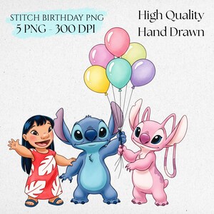 Lilo and Stitch Birthday Clipart, Lilo, Stitch & Angel Clipart PNG, Cute Lilo and Stitch PNG, Stitch Birthday PNG, Stitch Party Cliparts image 2