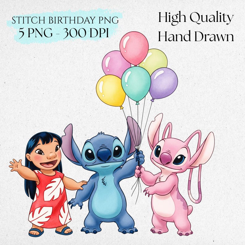 Lilo and Stitch Birthday Clipart, Lilo, Stitch & Angel Clipart PNG, Cute Lilo and Stitch PNG, Stitch Birthday PNG, Stitch Party Cliparts image 2