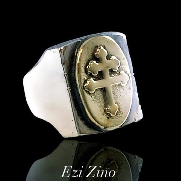 CROSS OF LORRAINE ring sterling silver 925 and brass french foreign legion By : Ezi Zino