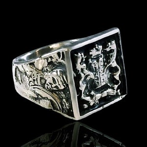 Vintage 1940 Poland Lions Facing the Ten Commandments Ring Silver 925