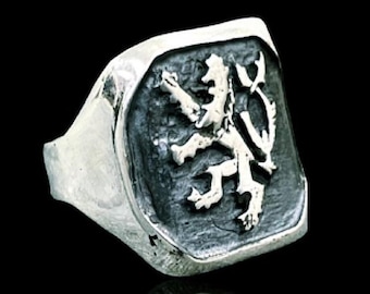 EZI ZINO Hand Made Kunst Monarchie Löwe Siegelring Massiv Silber Sterling Ring