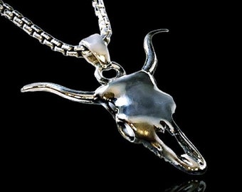 bull skull Texas Longhorn, Cowboy rodeo locket pendant