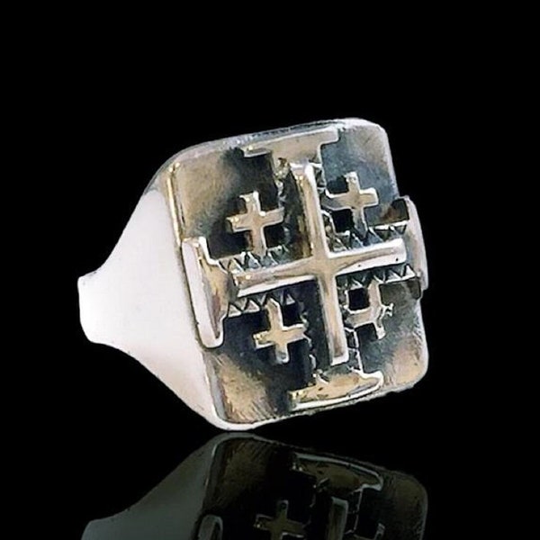 Ezi Zino Sterling Silver Solid 925 Ring Jerusalem Cross Star New