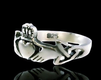 Ladies Irish Claddagh Love & Friendship Ring Solid Sterling Silver Ring 925