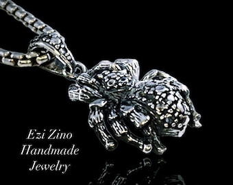 Ezi Zino Black Tarantula Widow Spider Pendant Solid Sterling Silver Ring 925