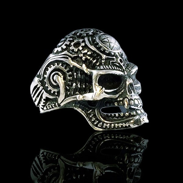 Reaper Machanic Gears Biomechanical Skull H.r Giger Ring Solid Sterling Silver