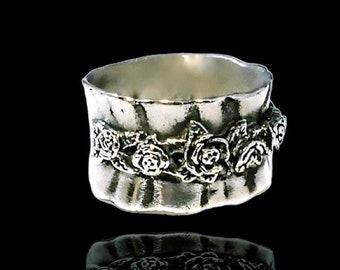 New Ring Sterling Silver Flower Bouquet Ruffle Rose Ring R.l. Signed Israel