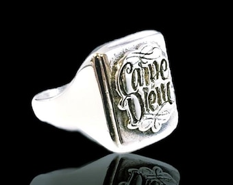 Carpe Diem Signet Ring Sterling Silver 925 By EZI Zino