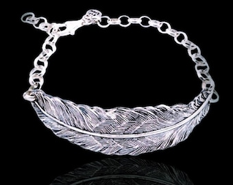 Ezi Zino Jewelry Designer rolo chain Feather Bracelet Solid Sterling Silver 925