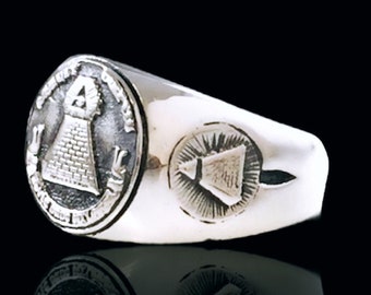 Anillo de la organización masónica de la masonería en plata de ley 925 con la annuit masónica Coeptis
