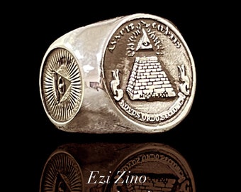 Anillo de plata de ley 925 para organizaciones masónicas Annuit Coeptis de masonería de EZI ZINO