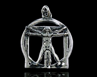 Vitruvian Man Leonardo Da Vinci Solid Silver Sterling Pendant EZI ZINO