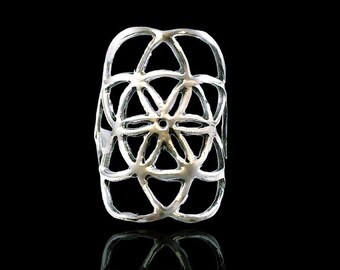 Flower of Life Sacret Kabbalah sterling Silver 925 Ring