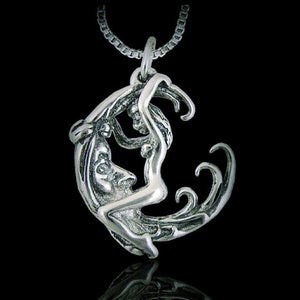 Sterling Silver 925 3d Moon Rider Pendant Charm Lady Woman Riding Moon image 1