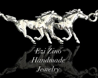 Ezi Zino Wild Horses Solid Sterling Silver 925 Vintage Horse Pendant  with Necklace