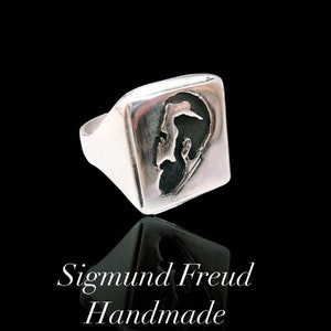 Sigmund Freud Portrait  Shadow Woman ring sterling Silver 925