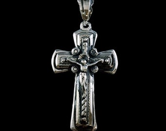 BIG Beautiful Vintage 925 Sterling Silver Pendant Cross Crucifix Exclusive Russian Orthodox Cross