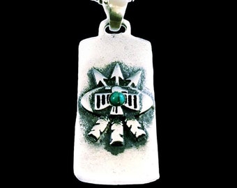 Arrows Navajo style dog tag pendant turquoise stone Solid Sterling Silver 925 By EZI Zino