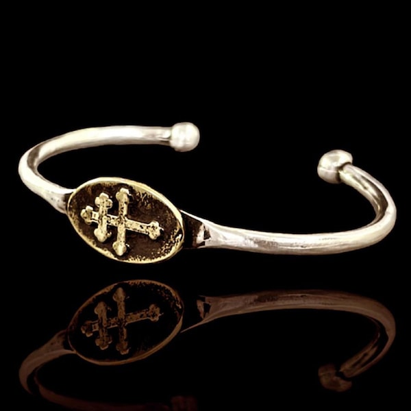 Cross of Lorraine Magnum Pi Team Brass & Solid Sterling Silver 925 Bracelet