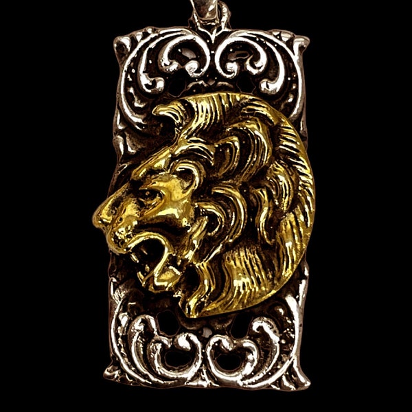 THE LION HEADED Gnostic chimera Brass & Solid Sterling Silver 925 Pendant