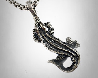 Crocodile alligator 3D pendent solid sterling silver 925