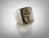 CROSS OF LORRAINE ring sterling silver 925 and brass french foreign legion By Ezi Zino