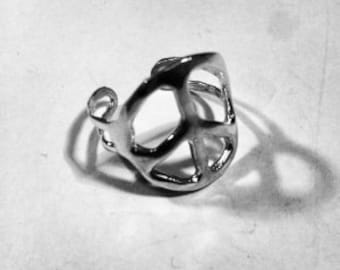 Sterling Silver 925 Peace Symbol Sign Ring