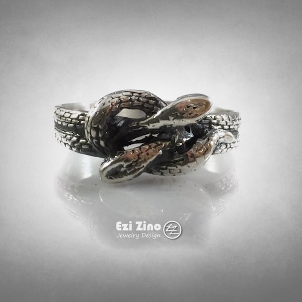 Sterling Silver Ring 925 Rolling Twisted Two Snakes Ring