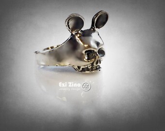 Ezi Zino handmade Mickey Mouse Skull Solid Sterling Silver 925 Ring ALL SIZE