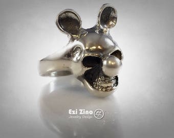 Ezi Zino handmade Mickey Mouse Skull Solid Sterling Silver 925 Ring ALL SIZE