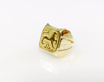 Israel Delini Designers Hand Made Art Lion Signet Ring Solid 14k gold  Ring