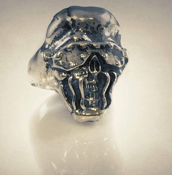Thrash metal Skull Rock and Roll  Sterling Silver 925 Ring