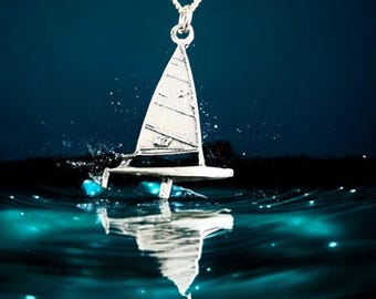 Laser dinghy sailboat  4.7  Solid 925 Sterling Silver Pendant Necklace