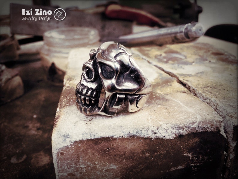 Ezi Zino Skull sterling silver 925 BIKER OUTLAW ring solid 23 grams