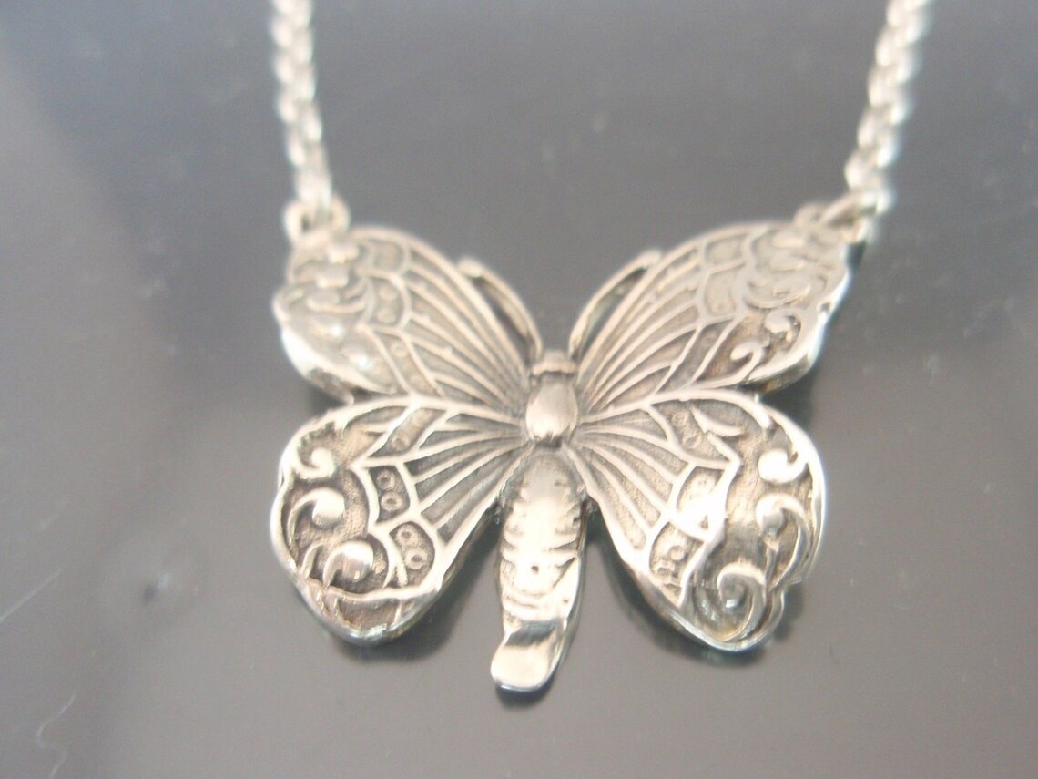 Sterling Silver Butterfly perched on Branch Necklace