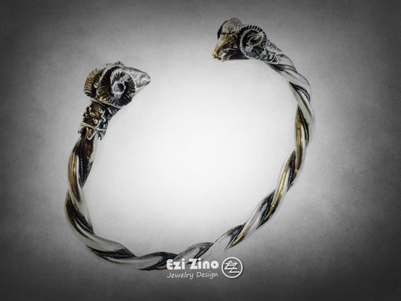 Ezi Zino Ram Horn Goat Aries Sterling Silver 925 Cuff Bangle
