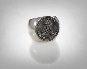 Anillo de plata de ley 925 para organizaciones masónicas Annuit Coeptis de masonería de EZI ZINO