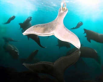 Israel Delini Designer Sterling Silver 925 Shark Dolphin Tail Pendant Necklace