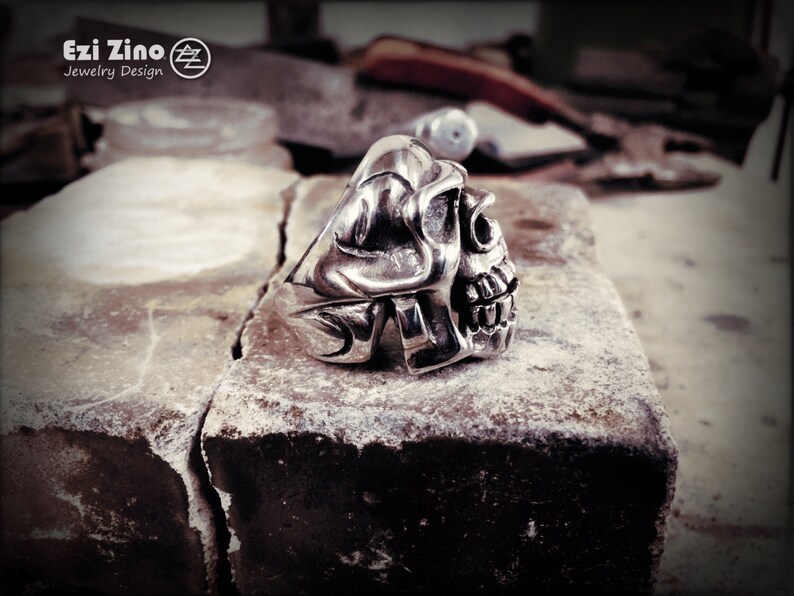 Ezi Zino Skull sterling silver 925 BIKER OUTLAW ring solid 23 grams