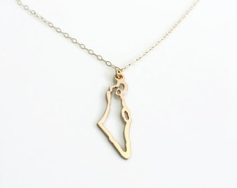Israel pendant, Israel Map pendant, Israel Shaped Pendant Country Pendant, Jewish jewelry Holy land pendant, Unique gift 14K Yellow gold