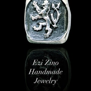 EZI ZINO Hand Made Art Monarchy Lion Signet Ring Solid Silver Sterling Ring image 2