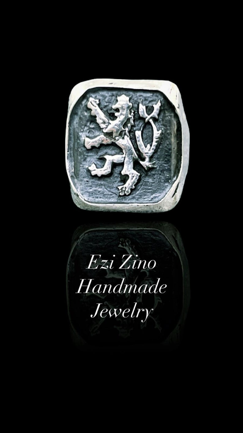 EZI ZINO Hand Made Art Monarchy Lion Signet Ring Solid Silver Sterling Ring image 2