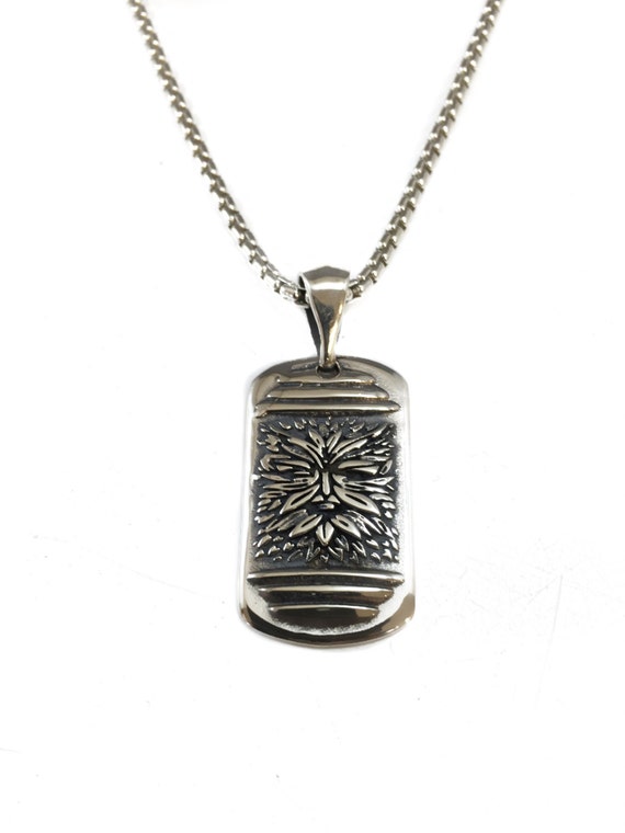 Green Man Armour Dog Tag Pendant Sterling Silver 925 By Ezi