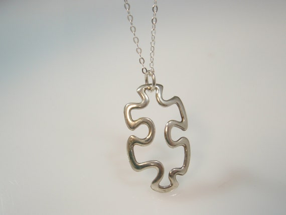 AUTISM PUZZLE PIECE 925 Sterling Silver Necklace Chain and Charm Pendant #2168 