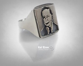 11th Prime Minister of Israel Arik Ariel Sharon portrait ring by ezi zino