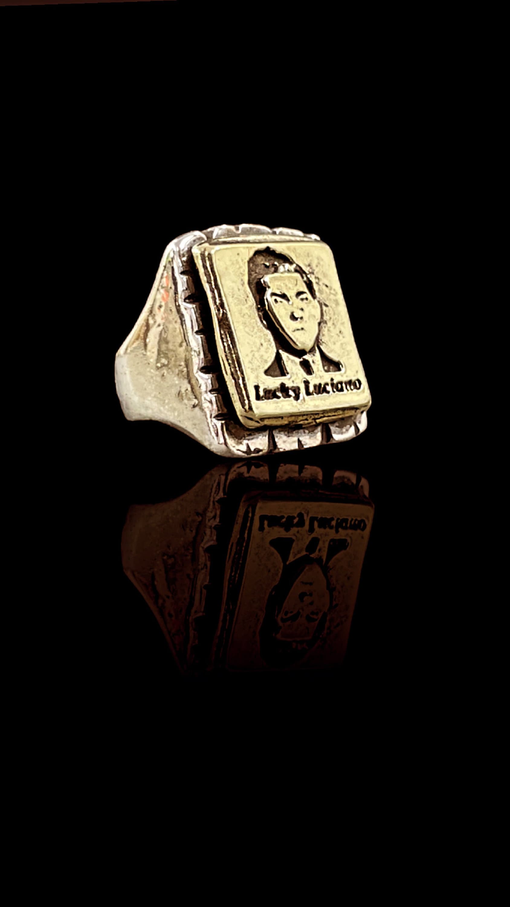 Lucky Luciano Italian Mafia Portrait Bague Argent Sterling 925 ET