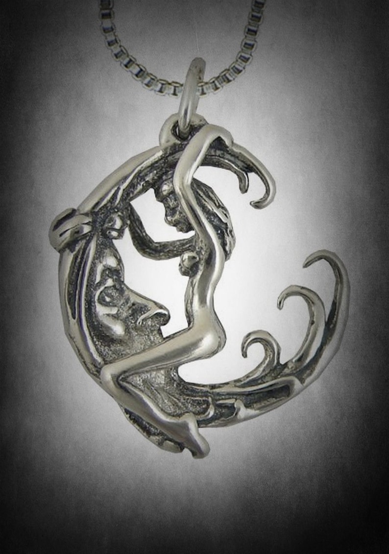 Sterling Silver 925 3d Moon Rider Pendant Charm Lady Woman Riding Moon image 2