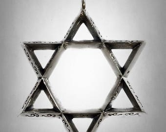 Ezi Zino 3d Star of David Decorated Judaica Pendant Sterling Silver 925